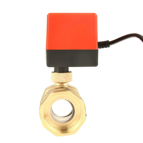 Heavy Duty Motorized Ball Valve DN40 One To Two Inch Solid Brass Housing with red and black motor for smooth flow control.