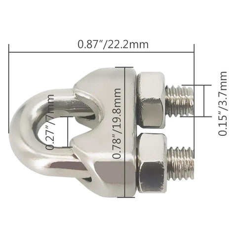 Heavy Duty Wire Rope Hardware Set With Thimble And Aluminum Crimp Loop For 3/16 Inch Cable Includes M4 Clamps 304 Stainless Steel