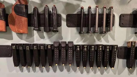 Lock Down Your Gear With This Heavy Duty Magazine Rack Precision Fit For Glock 17 19 26 31 32 33 34 Mags Featuring Scratch Resistant Plastics For Quick Wall Or Safe Mounting To Keep Your Range Essentials Snug, showing organized magazines.
