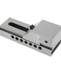 Heavy Duty CNC Bench Vise For Precision Workholding And Positioning Includes QKG38 And QKG50 Models Durable Metal Vise Body Resists Deformation For Stable Clamping And Accurate Machining On Professional CNC Equipment. Gray metal CNC bench vise with jaw slots and mounting holes