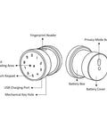 Diagram of Top Tier Smart Fingerprint Door Lock With Dead Simple Biometric Entry For Heavy Duty Wood Or Metal Frames features.