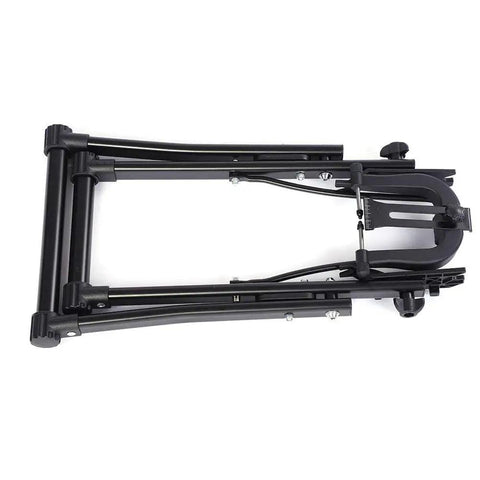 Foldable Wheel Truing Stand For 16 To 29 Inch Wheels, Pro Grade Tire Maintenance Holder shown folded, black metal frame.