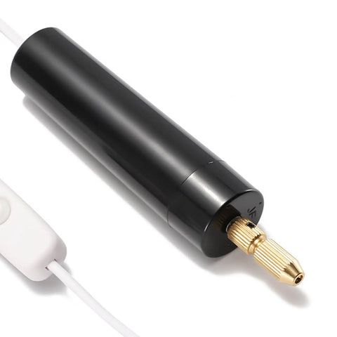 Kickass Rechargeable Electric Drill With Extended Battery Life And Precision Bits For Heavy Duty Diy Tasks And Quick Home Fixes Without Any Sweat Or Frequent Charging sleek black electric drill with gold bit and white power cord.