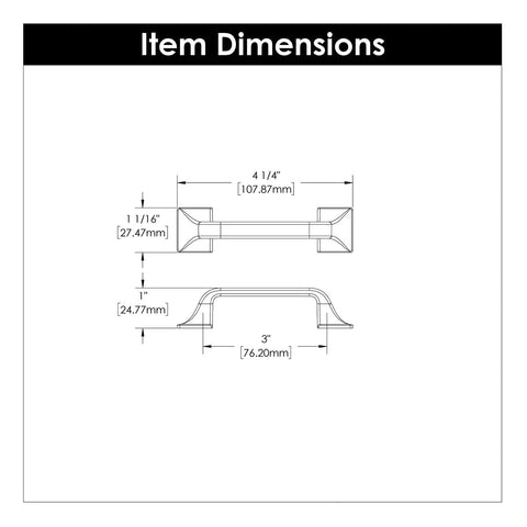 Item dimensions for Badass Solid Core Kitchen Cabinet Pulls With Machine Screws, 3 Inch Center To Center Black Iron Finish.