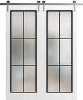 Sliding Double Barn Doors With Frosted Glass Panels And Super Sleek Silver Track Hardware Kit For A Tight Glide To Kick Up Any Space 18 X 96 Inch white doors with frosted glass.