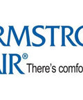 Armstrong Air logo with text 'There’s comfort in strength', featuring red and blue waves in a house shape.