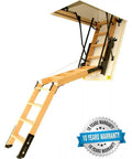 Premium Electric Attic Lift Stairs With No Sweat Remote Control Built Rugged Beech Wood Frame For Homes 7 Feet 10 Inches To 9 Feet 6 Inches Tall showing fully extended ladder.