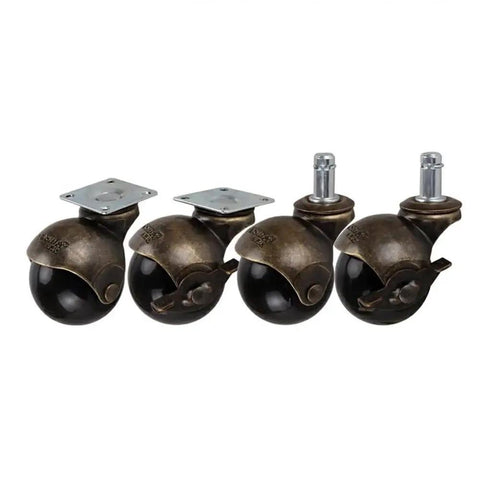Heavy Antique Brass Casters With Swivel Brake And Slick Moving Wheels For Living Room Sofa And Ottoman Set Of Four, detailed view of wheels.