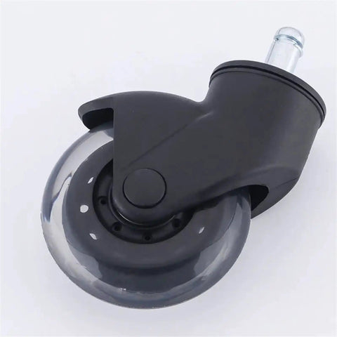 Close-up of Badass 5 Piece Set Of 3 Inch Transparent Nylon Silent Roll Office Chair Casters featuring spring insert rods.