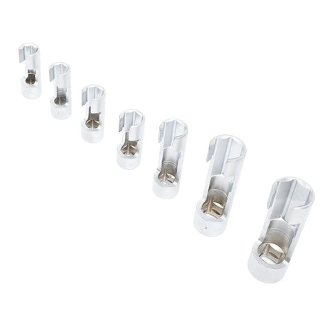 Pro Grade 7 Piece O2 Sensor Socket Set With Cross Hole Design For Rapid Oxygen Sensor Extraction And Straight Shooting Auto Repairs Beefed Up Cr Alloy Construction Grabs Stubborn Threads Without Slipping - Seven precision sockets in a row.