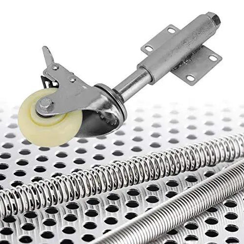 Heavy Hitter Spring Loaded Gate Rollers With Locking Brake Self Adjusting Caster For Farm And Barn Gates, showing a nylon wheel and metal spring.