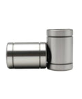 Two Top Shelf LMB10UU Linear Ball Bearings, stainless steel, depicting precision self lubricated bushings for smooth glide.