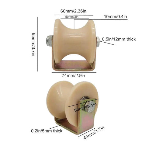 Built Tough Heavy Duty Nylon Arc Groove Pulley Wheels Two Pack showing sizes and details for smooth cable setup and garage door use.