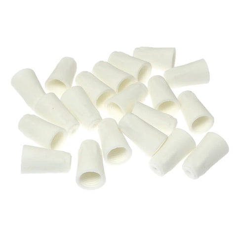 Close-up of white ceramic wire connectors, 20 pieces, large size, hollow cylindrical design