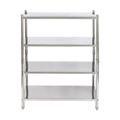 Heavy Duty Stainless Steel Garage Shelves With Adjustable Height And Built Like A Tank Design Supporting 330 Pounds Per Shelf, four-tier design.