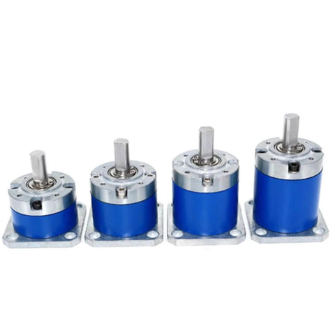42 Stepper Motor Reducer With Precision Planetary Gearbox CM36 36mm Gearbox in blue and silver housing, lineup display.