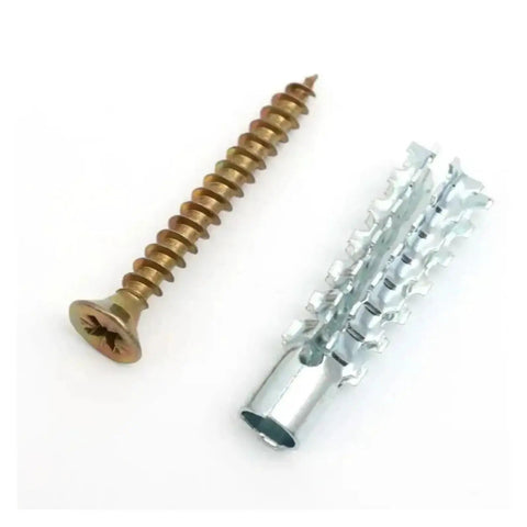Beefy Self Drilling Metal Serrated Expansion Screws Set For Concrete Walls And Fasteners Kit, galvanized and bronze screws close-up