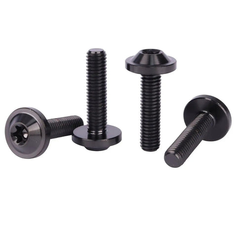 Sick Grade 5 Titanium Bolts M5x20Mm Torx T25 Drive For Bike Moto Upgrades Custom Car Projects Tough As Nails Fasteners High Strength TC4 Steel Alternative Four Pack in black, showcasing details and threading.