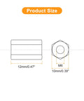 No Fuss Heavy Duty Galvanized Steel M6 Coupling Nuts Pack Of Ten Hex Threaded Rod Connectors For Furniture Projects And Weekend Builds Straight Up Tough Hardware size dimensions diagram showing 12mm wide and 10mm high specifications.