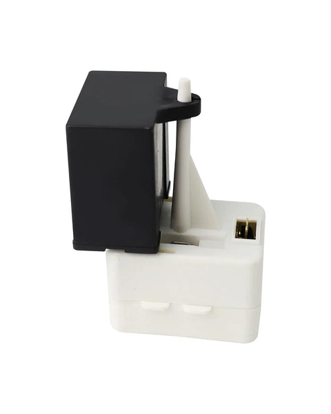 Pro Grade Refrigerator Compressor Start Relay And Overload Capacitor Replacement Kit showing black relay on white component.