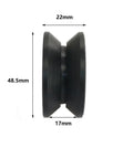 Heavy Duty Silent V Groove Pulley With A Beefy Bearing Steel Hub And Slick Polypropylene Wheel For Zero Sweat Belt Tracking And Smooth Operation In Glossy Black, side view with dimensions 22mm, 48.5mm, 17mm.