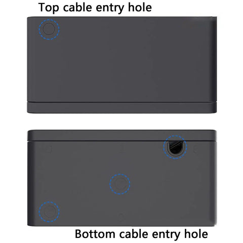 Heavy Duty Wall Mount EV Charger Protection Box, Knockout Durability For Driveway Setup, showing top and bottom cable entry holes.