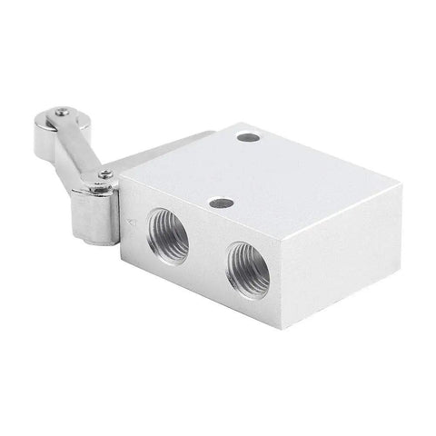Heavy Duty Mechanical Pneumatic Roller Valve For Air Control With One Quarter Inch Ports showing metal body and threaded ports.