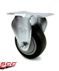 Top Shelf Three Inch Rigid Caster With Black Polyurethane Wheel And 300 Lbs Load Rating For Heavy Duty Utility Carts angled view with top plate.