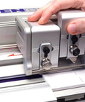 Evolution3 BenchTop Material Cutter With 110 Cm Cutting Length Self Adjusting Track Roller System in use