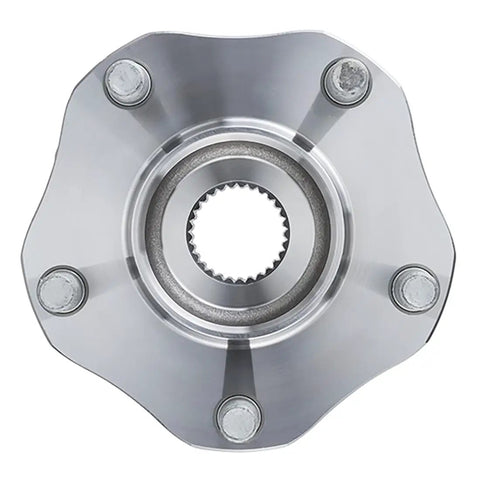 Premium Front Wheel Bearing Hub Assembly Direct Bolt On Replacement with steel surface, designed for Nissan Rogue and Qashqai 2014-2019.