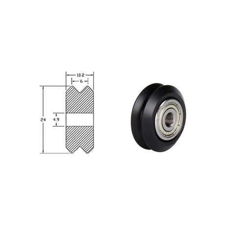 Top Tier V Slot Pulley For Modern 3D Printers Featuring Hella Smooth 625ZZ Bearings with 24mm diameter and POM material.