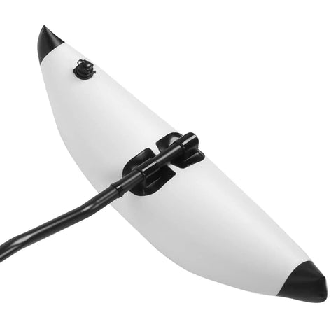 Close-up of Inflatable Kayak Stabilizer Outrigger Kit With Floating Brackets, showing the white inflatable arm and attachment bracket.