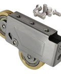 Heavy Duty Door Pulley And Sliding Roller Featuring Dual Copper Wheels Plus Precision Ball Bearings For Quiet Window And Patio Door Replacement Hardware That Works Like A Charm with silver steel frame and screws.