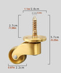 Heavy Duty Solid Brass Swivel Caster Wheels 4 Pack Vintage Furniture Casters with screw mount, 2.8cm wide, 5.25in tall.