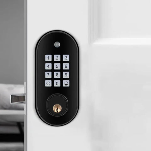Heavy Duty Keyless Entry Door Lock With Bright Glowing Keypad Rock Solid Electronic Deadbolt on a white door