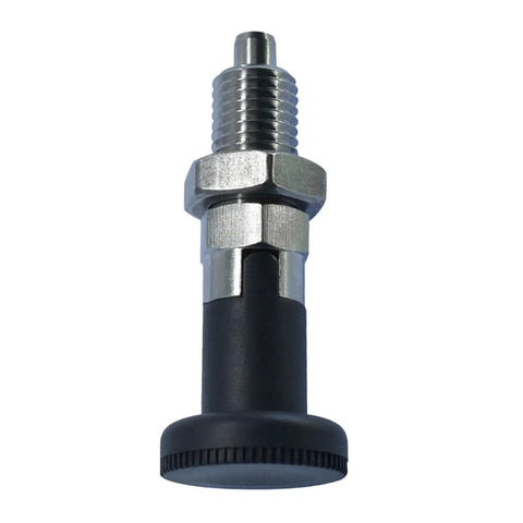Built Like A Tank M20 Self Locking Spring Plunger With Fine Thread Stainless Steel Indexing Pin And No Nonsense Positioning Lock Knob, showing 90mm stainless steel construction.