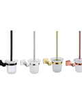 Straight Up Heavy Duty Wall Mounted Toilet Brush Holder With Chrome Suction Pad And Glass Cup in multiple finishes.