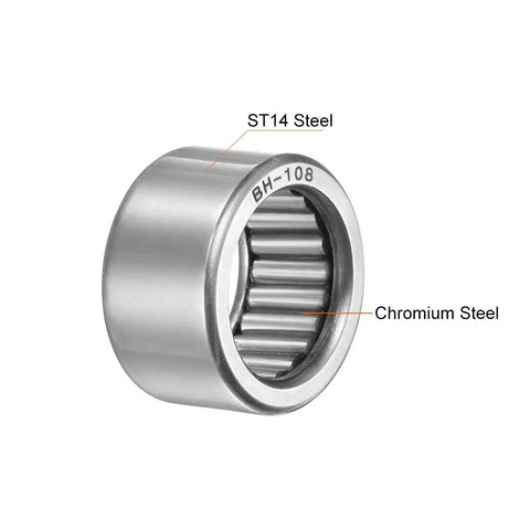 Badass Full Complement Needle Roller Bearing With Drawn Cup Open Design showing ST14 and Chromium Steel construction.