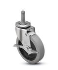 Tough As Nails 4 Inch Tpr Swivel Caster With Tread Brake, smooth grey rubber wheel with metal stem for easy rolling action.