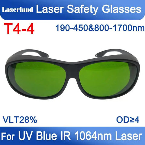 No Nonsense Laser Protective Goggles With Boss Level OD4 Shielding For Blue And IR Waves front view showing green lenses and sturdy frame