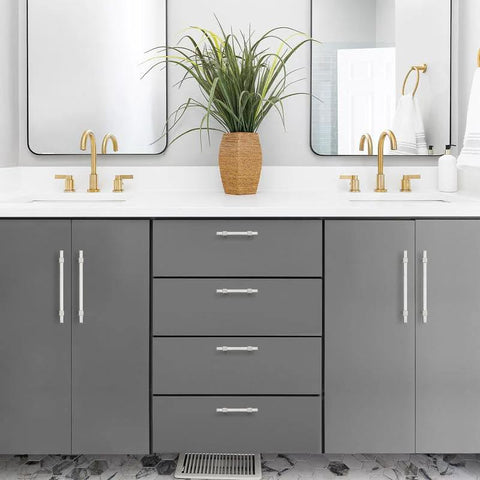 Bathroom with cabinet featuring 20 Pack Brushed Nickel Cabinet Handles 6-1/4 Inch Center To Center Stainless Steel Drawer Pulls Modern Design