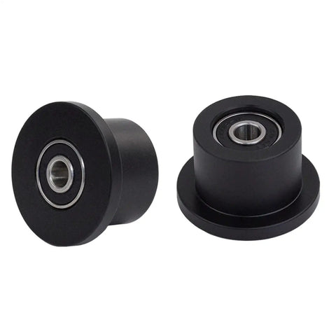 Rock Solid Replacement Glide Rollers Set Of Four For Cross Trainer Equipment With Fully Sealed Bearings and smooth gliding view of black roller bearings.