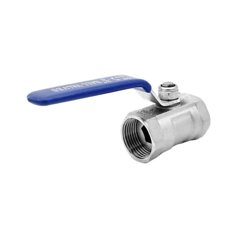 Heavy Duty 304 Stainless Steel Straight Ball Valve with blue handle for water and gas lines connection.