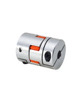 Smooth Operator Flexible Jaw Coupling For Industrial Motors And Pump Systems Featuring Precision Bored Shafts And Durable Rubber Spiders close-up view with orange rubber spiders