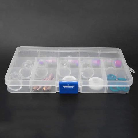 Pro Level TIG Welding Conversion Kit Compatible With WP17 WP18 WP26 Torches, transparent storage box holding assorted parts.
