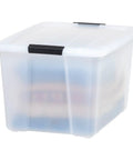 Hella Sturdy Stackable Storage Bins With Durable Plastic Build, clear bin with secure snap lid for home organization.