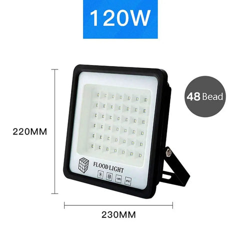 Tough As Nails Outdoor Floodlight With IP67 Waterproof Housing And Reliable Rechargeable Battery Featuring Honeycomb Led Chip And Tight Beam Reflector For Serious Backyard And Job Site Glow, showing dimensions and LED details.