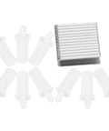 No Sweat Shutter Pin Curtain Repair Kit Pack With Reliable Plastic And Metal Pins Plus Window Staples For A Quick Plantation Blind Fix and Super Easy Home Refresh showing white plastic pins and metal staples.