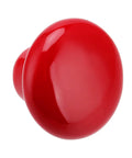 No Sweat Red Ceramic Cabinet Knobs Paired With Round Mushroom Door Pulls Plus Ready To Install Screws image of a round red ceramic knob.