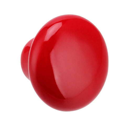 No Sweat Red Ceramic Cabinet Knobs Paired With Round Mushroom Door Pulls Plus Ready To Install Screws image of a round red ceramic knob.